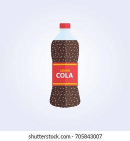 Flat bottle sparkling lemon cola red label white background