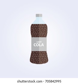Flat bottle sparkling light cola gray label white background
