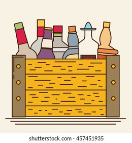 Flat bottles in a box with long shadow. Vector