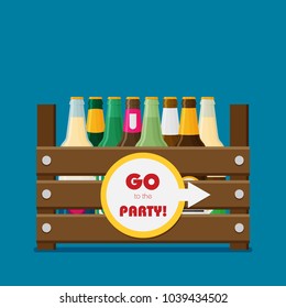 Flat bottles in a box. Vector