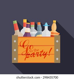 Flat bottles in a box. Vector