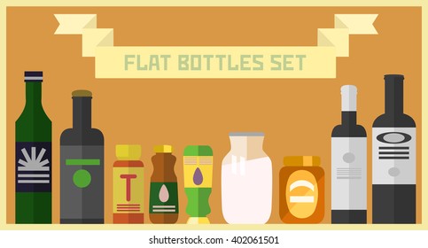 Flat bottles collection. Vector icons set. 