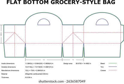 Flat bottom grocery style bag die cut template design
