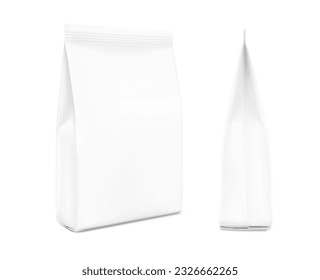 Flat bottom pouch mockup. Vector illustration isolated on white background. Half and side view. Perfect for the presentation your product. EPS10.	