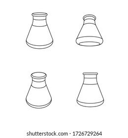 Matraz de fondo plano. Iconos de tubos de ensayo. Elementos en diferentes previsores. Ilustración vectorial aislada en blanco.