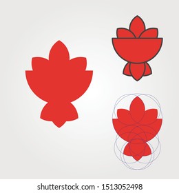 Flat bouquet logo. Logotype by golden ratio. Geometric shape floral icon. Food or flowers composition. Vector illustration.