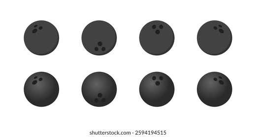 Flat bowling balls icons set vector in linear style.