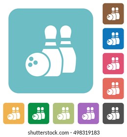 Flat bowling icons on rounded square color backgrounds.
