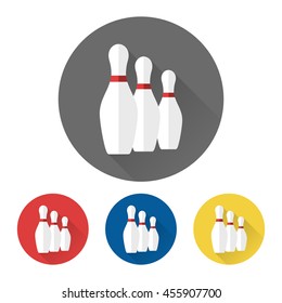 Flat bowling icons with skittles vector illustration