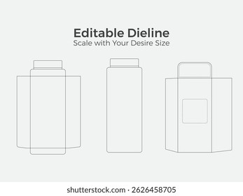 Flat box dieline layout template for printing and packaging with customizable dimensions