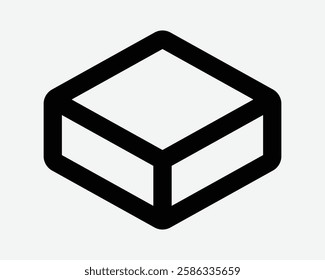 Flat Box Rectangular 3D Square Cube Outline Line Shape Geometry Black White Icon Sign Symbol Graphic Illustration Vector