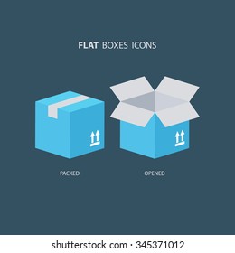 Flat boxes icons set. Carton package box icons. Vector illustration.