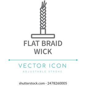 Flat Braid Wick Candle Vector Line Icon, Candle Wick Type Symbol, Candle Making Vector Line Icon