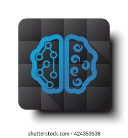 Flat Brain icon on black app button with drop shadow