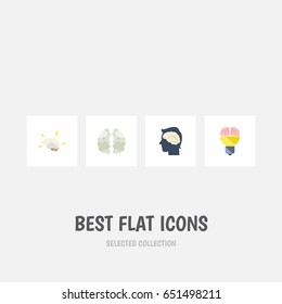 Flat Brain Set Of Brainstorming, Mentality, Intellect And Other Vector Objects. Also Includes Inspiration, Mind, Bulb Elements.