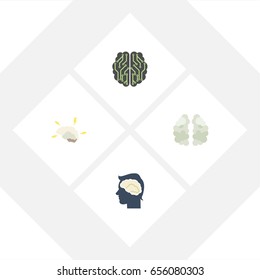 Flat Brain Set Of Mentality, Brain, Intellect And Other Vector Objects. Also Includes Brain, Mentality, Brainstorming Elements.