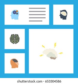 Flat Brain Set Of Thinking, Invention, Brain And Other Vector Objects. Also Includes Imagination, Intellect, Mentality Elements.