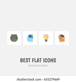 Flat Brain Set Of Brain, Thinking, Invention And Other Vector Objects. Also Includes Idea, Thinking, Brain Elements.
