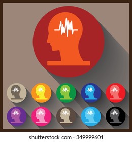 Flat brain vector icons with color for design.