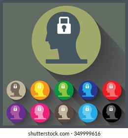 Flat brain vector icons with color for design.