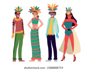 Flat brazilian carnival celebration characters illustration.