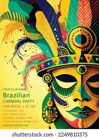 flat Brazilian carnival illustration, vertical poster template.