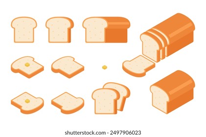 Ilustración de pan plano en diferentes formas con estilo de esquina redondeada aislado sobre fondo blanco