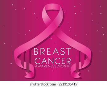 Flat breast cancer awareness with ribbon, Breast cancer awareness with realistic ribbon, Breast cancer t-shirt banner tag logo sign design vector