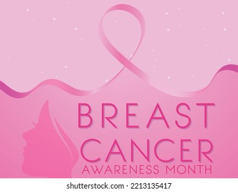 Flat breast cancer awareness with ribbon, Breast cancer awareness with realistic ribbon, Breast cancer t-shirt banner tag logo sign design vector