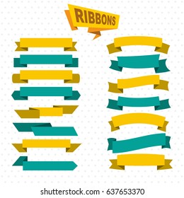 Flat bright colorful blank ribbons set of different shapes on white dotted background isolated vector illustration