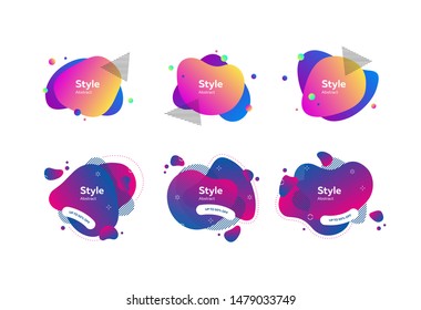 Flat bright geometric forms. Dynamical multicolored forms and line. Gradient banners with flowing liquid shapes. Template for design of logo, flyer or presentation. Vector illustration