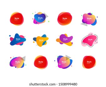Flat bright geometric forms. Dynamical multicolored forms and line. Gradient banners with flowing liquid shapes. Template for design of logo, flyer or presentation. Vector illustration