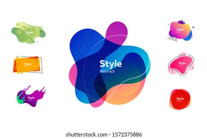 Flat bright geometric forms. Dynamical multicolored forms and line. Gradient banners with flowing liquid shapes. Template for design of logo, flyer or presentation. Vector illustration