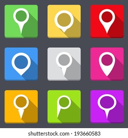 Flat bright map pins icons, vector eps10 illustration