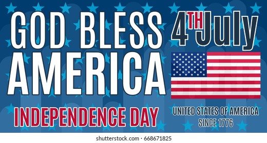 Flat bright poster God Save America on the Fourth of July