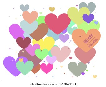 Flat bright Saint Valentines hearts backgrounds with text message accent, card for love