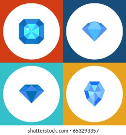 Flat Brilliant Set Of Carat, Brilliant, Gem And Other Vector Objects. Also Includes Gem, Brilliant, Jewel Elements.