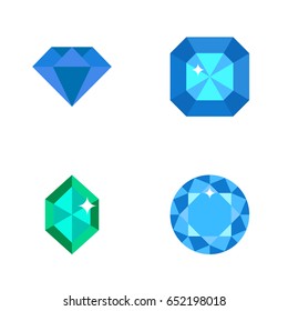 Flat Brilliant Set Of Brilliant, Crystal, Diamond And Other Vector Objects. Also Includes Crystal, Carat, Gemstone Elements.