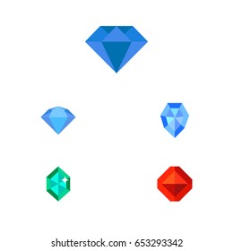 Flat Brilliant Set Of Gem, Crystal, Carat And Other Vector Objects. Also Includes Diamond, Crystal, Gemstone Elements.