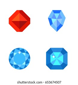 Flat Brilliant Set Of Gem, Jewel, Brilliant And Other Vector Objects. Also Includes Crystal, Treasure, Brilliant Elements.