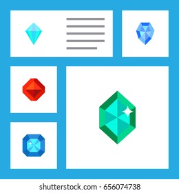 Flat Brilliant Set Of Gem, Jewel, Brilliant And Other Vector Objects. Also Includes Carat, Brilliant, Diamond Elements.