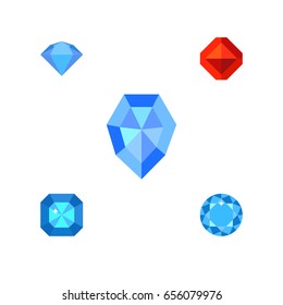 Flat Brilliant Set Of Gem, Treasure, Brilliant And Other Vector Objects. Also Includes Jewel, Diamond, Gem Elements.