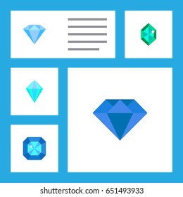 Flat Brilliant Set Of Gemstone, Carat, Crystal And Other Vector Objects. Also Includes Carat, Gemstone, Gem Elements.