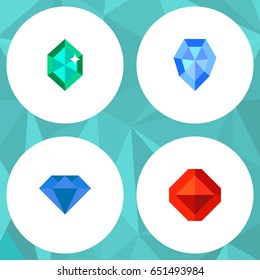 Flat Brilliant Set Of Jewel, Gem, Carat And Other Vector Objects. Also Includes Crystal, Carat, Treasure Elements.