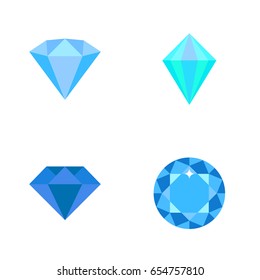 Flat Brilliant Set Of Karat, Carat, Diamond And Other Vector Objects. Also Includes Gemstone, Carat, Brilliant Elements.