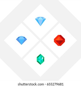 Flat Brilliant Set Of Karat, Crystal, Treasure And Other Vector Objects. Also Includes Jewelry, Brilliant, Diamond Elements.