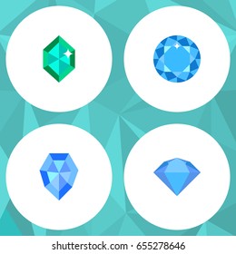 Flat Brilliant Set Of Treasure, Diamond, Crystal And Other Vector Objects. Also Includes Jewel, Treasure, Gem Elements.