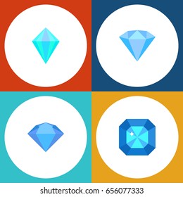 Flat Brilliant Set Of Treasure, Brilliant, Karat And Other Vector Objects. Also Includes Gem, Treasure, Jewel Elements.