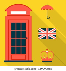 Flat Britain first icons design with yellow background