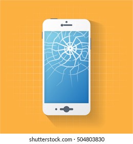 flat broken white smart phone